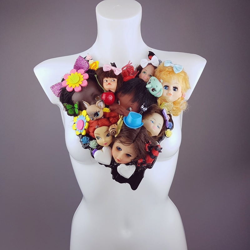 Insanity Doll Head Statement Neckpiece, Wearable Art