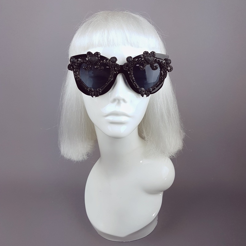 J'adore Black Heart & Bow Filigree Sunglasses