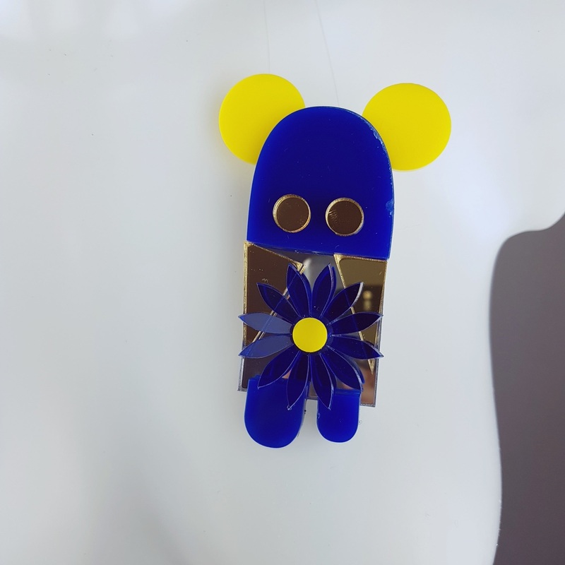 The Flower Stealer Acrylic Monkey/Bear Brooch