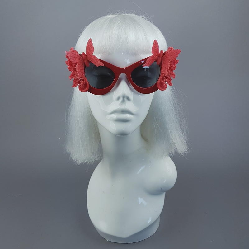 Alucarda Red 3D Butterflies Filigree Catseye Sunglasses