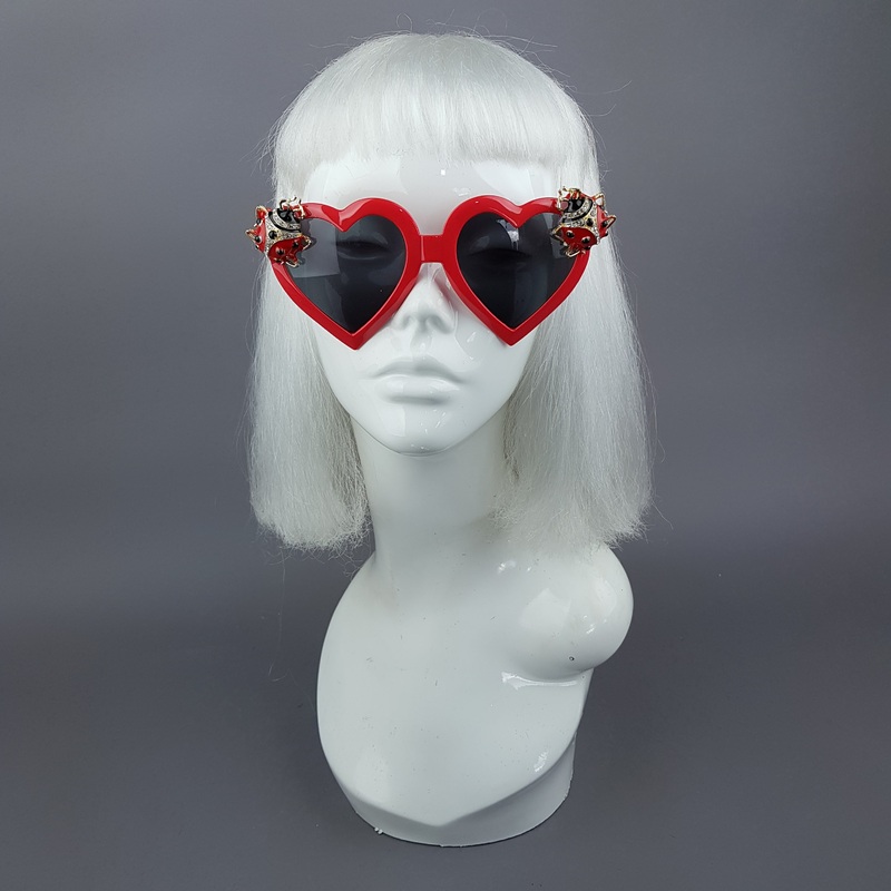 Angelica Jewelled Ladybird Heart Shaped Sunglasses