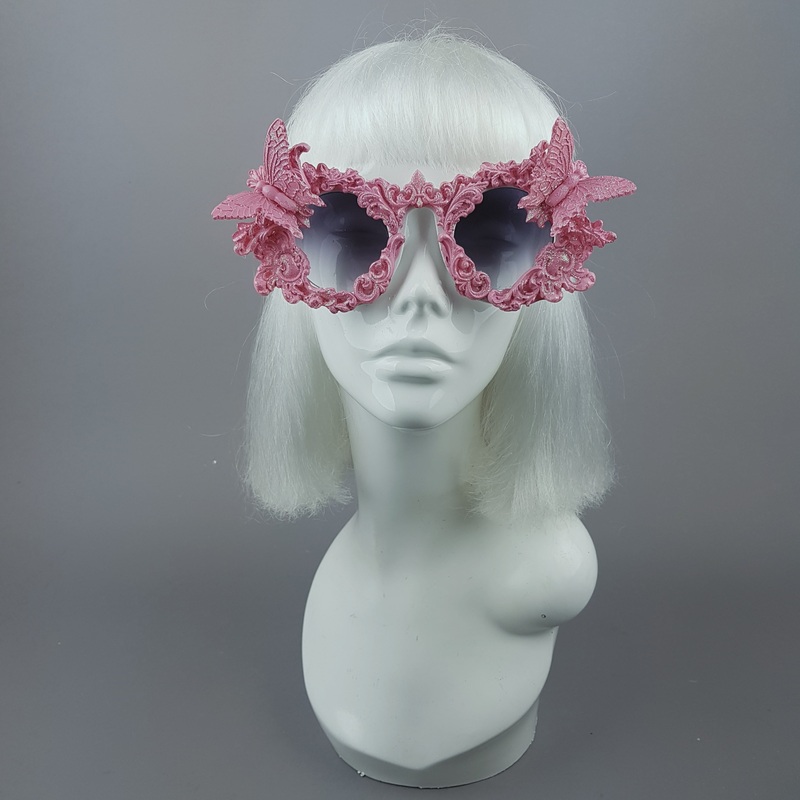 Bellamira Pink Glitter Filigree & Butterfly Sunglasses
