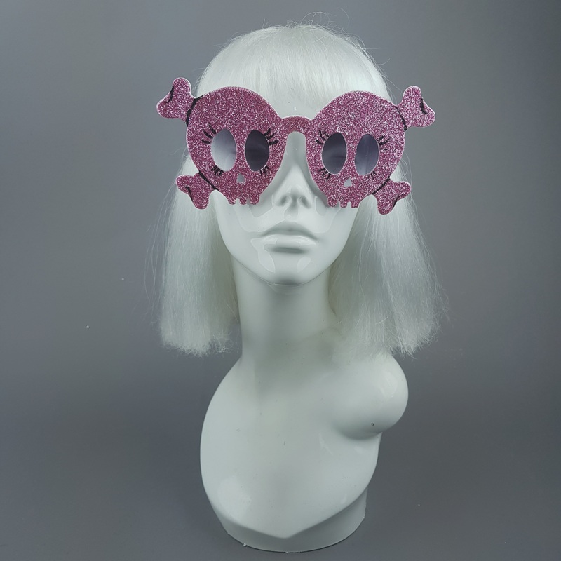Chicle Pink Glitter Skull Sunglasses