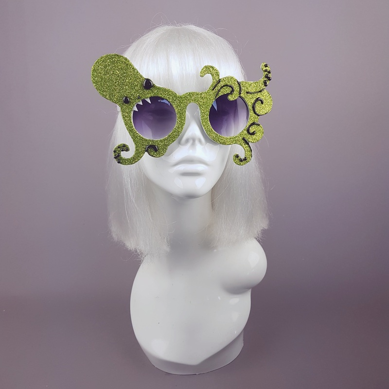 Envuelto Lime Green Glitter Octopus Sunglasses