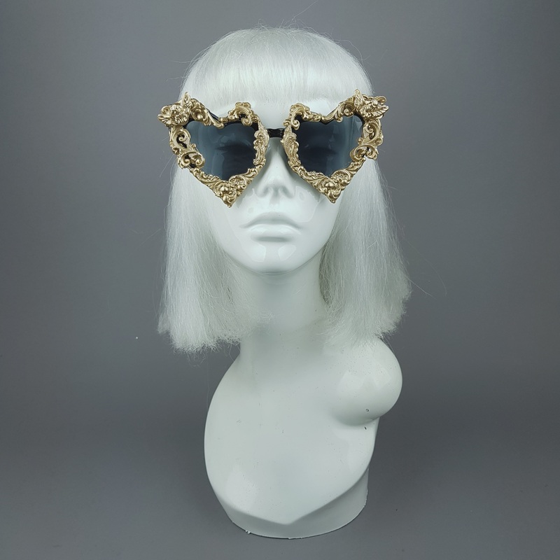 Heart of Darkness Gold Filigree Ornate Sunglasses