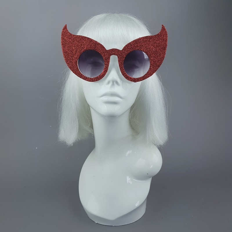 Hex Red Glitter Devil Horn Sunglasses