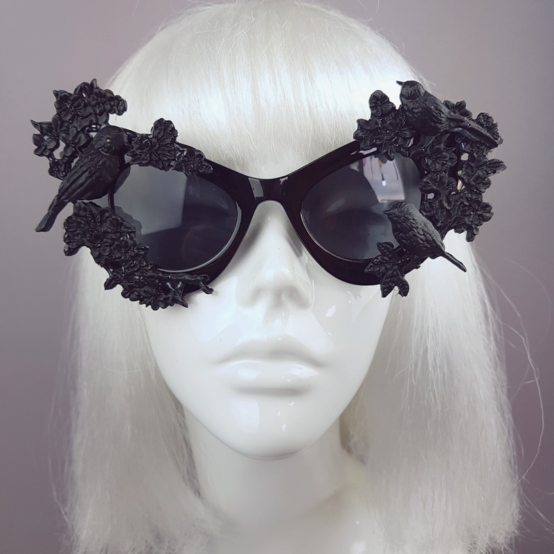 Lilith Black Bird & Flowers Filigree Catseye Sunglasses