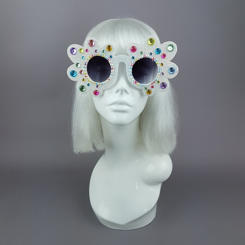 Too Fabulous for You Glitter & Jewel Daisy Flower Sunglasses