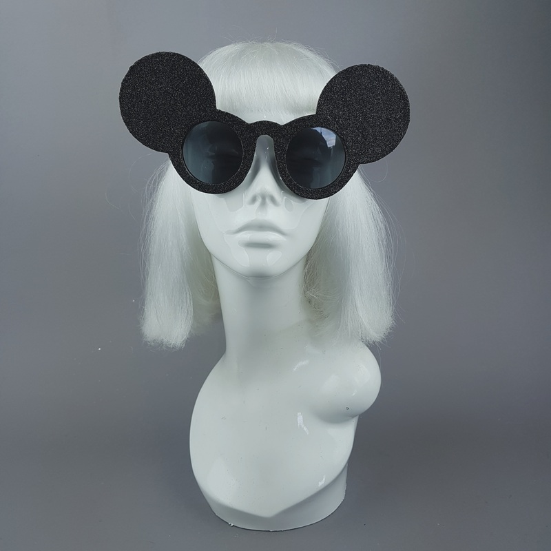 Topo Black Glitter Mouse Ear Sunglasses