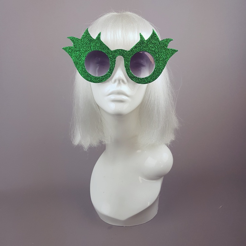 Tulipn Green Glitter Flower Sunglasses