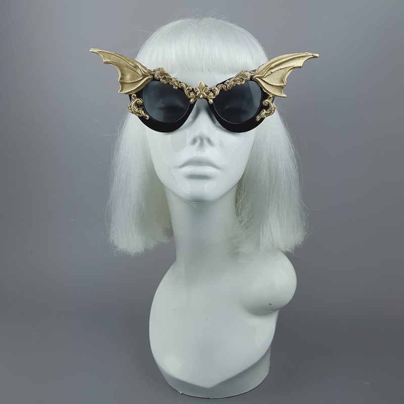 Vamp Gold Bat Wing Filigree Catseye Sunglasses