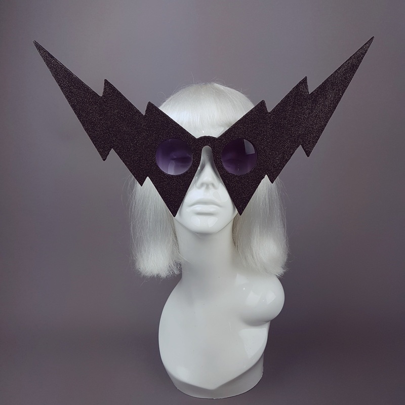 Vigilante Black Glitter Lightning Bolt Sunglasses