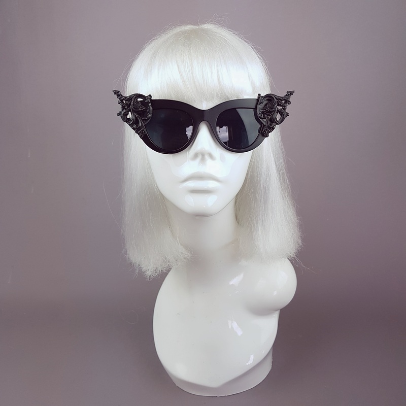 Yachemi Black Cats Eye Baroque Sunglasses