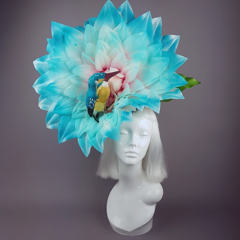 Aine Giant Blue Flower & Kingfisher Hat