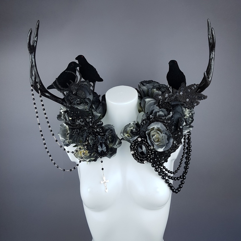 Corvum Noir Dark Rose, Antlers and Raven Moulded Shoulder/Neckpiece
