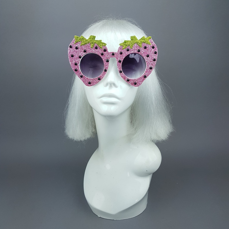 Cupcake Pink Strawberry Glitter Sunglasses