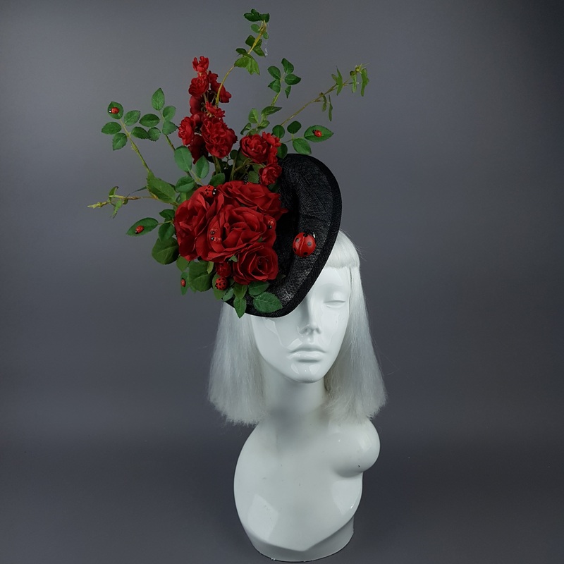 Encantador Red Rose & Ladybird Fascinator Hat
