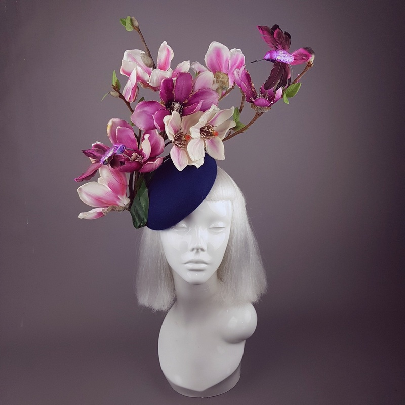 Eolande Pink Magnolia Flowers & Hummingbirds Fascinator Hat