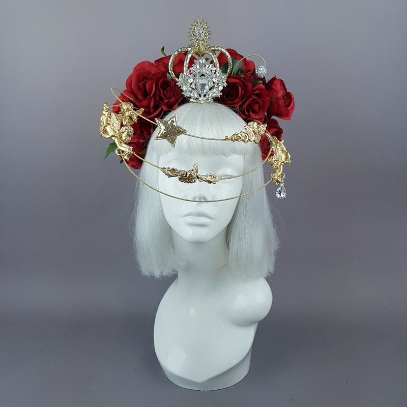 Euphorie Red Rose, Crown & Gold Cherub Headpiece