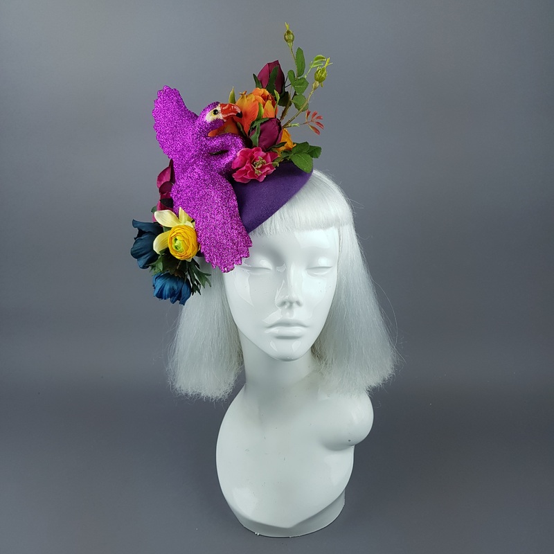 Fantabulous Colourful Flamingo & Flower Fascinator Hat