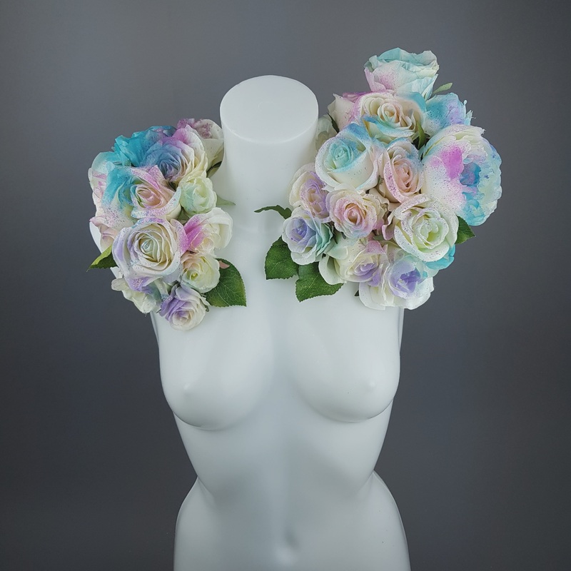Fe OTT Pastel Rainbow Rose Moulded Shoulder/Neckpiece