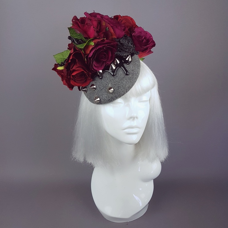 Hecate Red Rose, Black Filigree & Spikes Hat