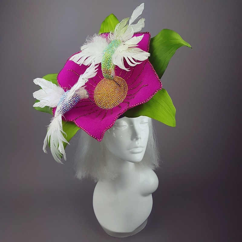 In Flight Huge Flower & Hummingbird Hat