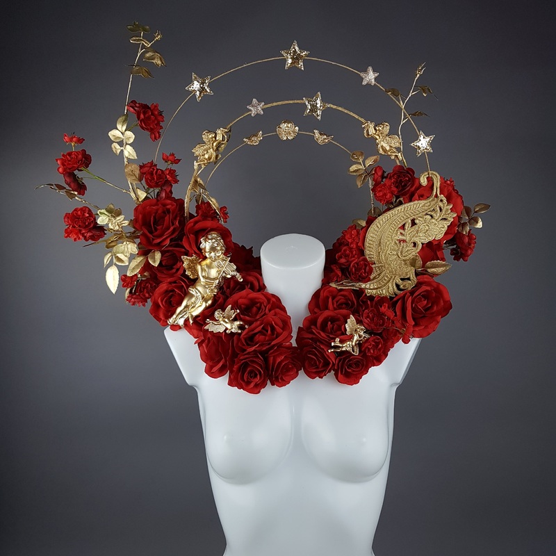 Inferno Red Rose, Cherub Halo Moulded Shoulder/Neckpiece