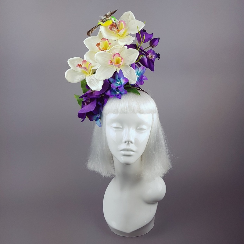 Laila Colourful Orchid and Hummingbird Headpiece
