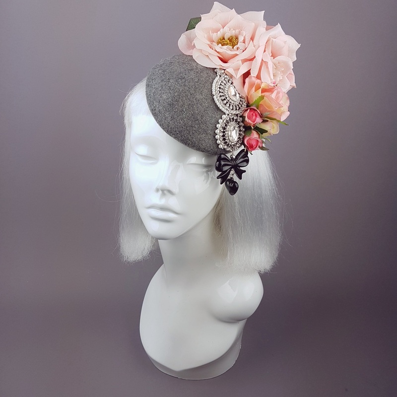 Melisande Grey & Pink Rose Headpiece with Jewels