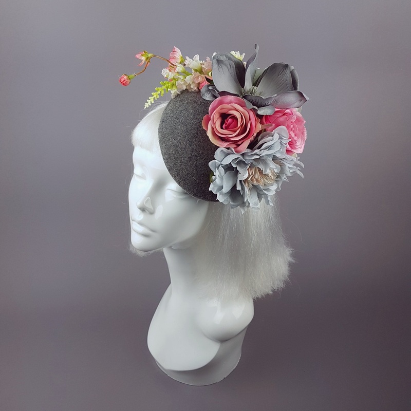 Odelina Grey & Pink Floral Fascinator