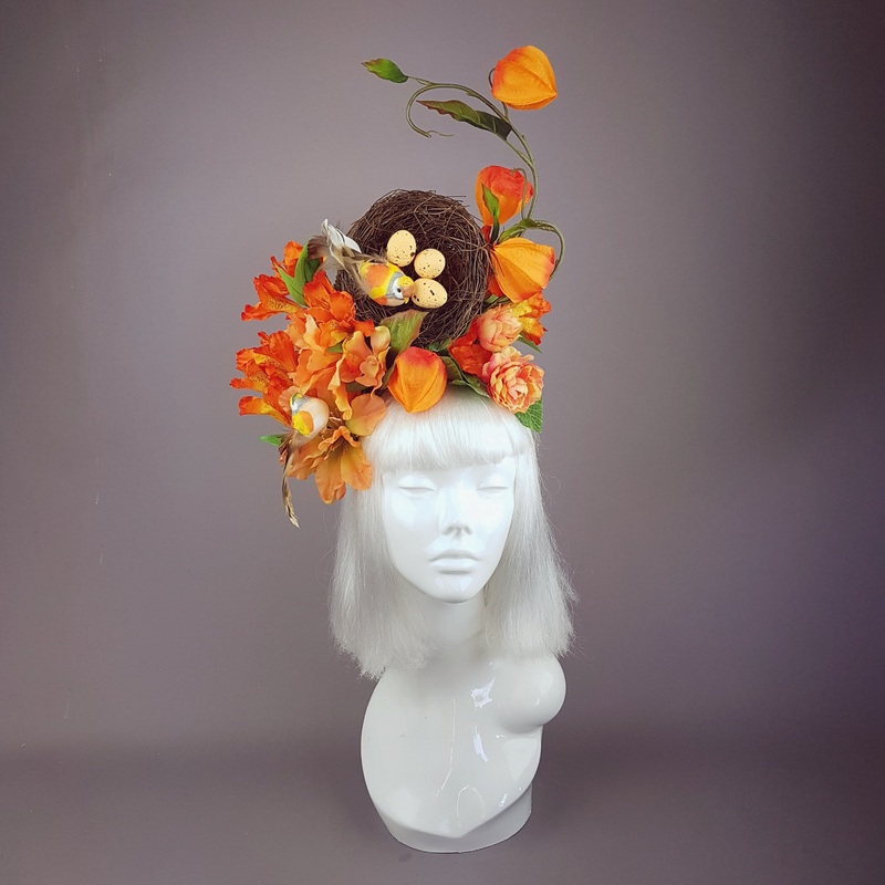Orange Flower & Birds Nest Headpiece