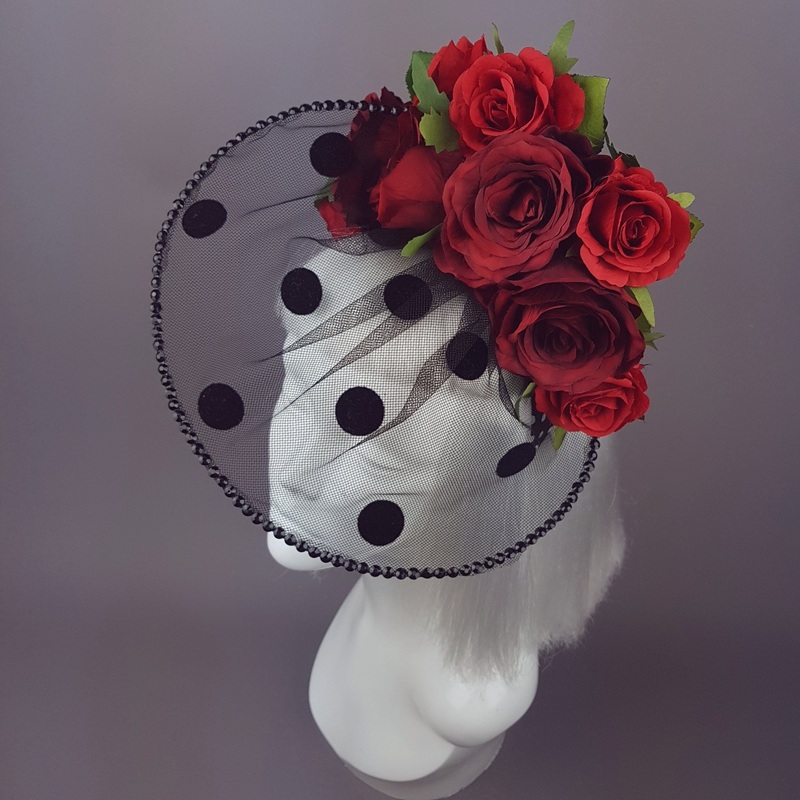 Rosetta Polka-dot veil Red Rose Hat