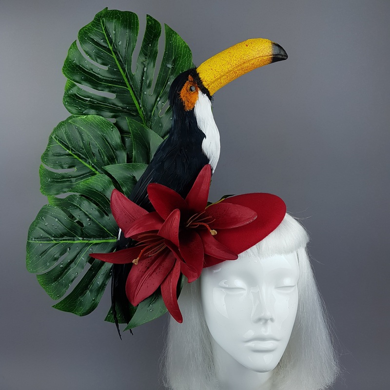 Toco Toucan Jungle Leaf Fascinator Hat