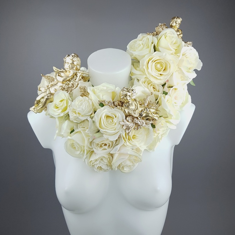 Worship OTT Gold Cherub & Ivory Rose Moulded Shoulder/Neckpiece