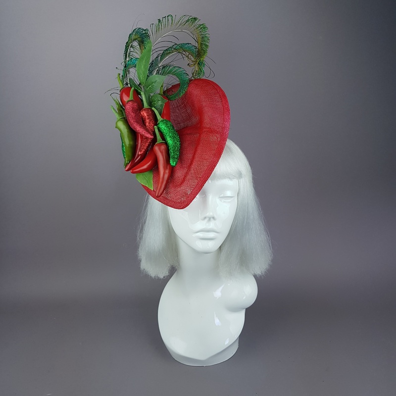Agni Chili Peppers & Peacock Feather Fascinator Hat