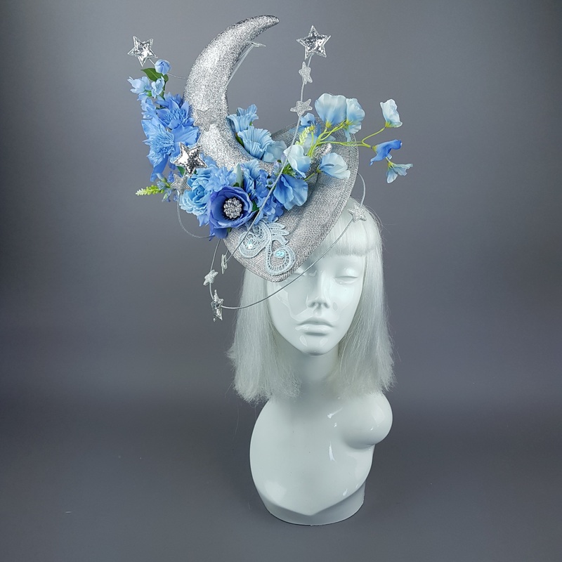 Artemia Moon, Stars & Blue Flower Clouds Fascinator Hat