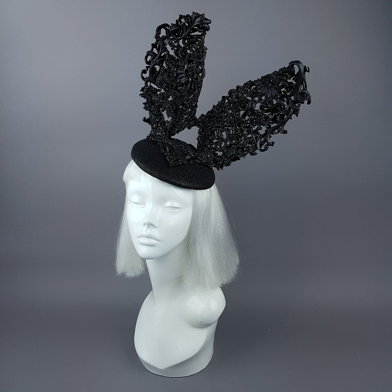 Bunnygirl Black Filigree Baroque Bunny Rabbit Ears Hat