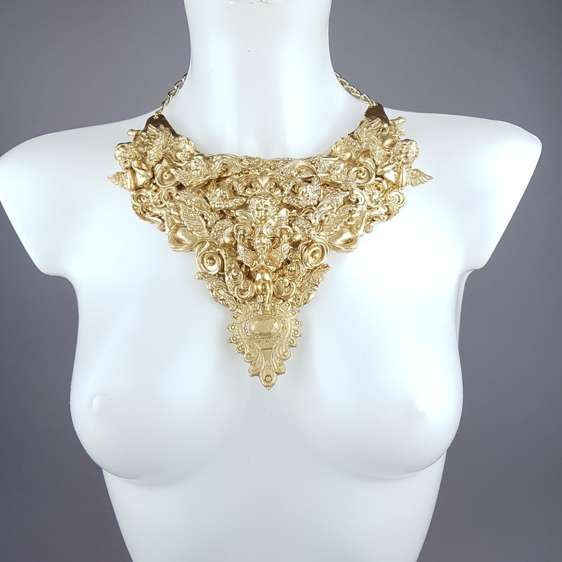 Cielo Ornate Gold Filigree Cherub Neckpiece