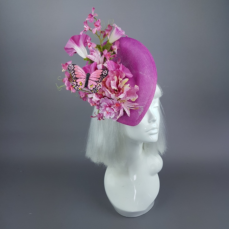 Cyrena Pink Tropical Flowers & Butterfly Fascinator Hat