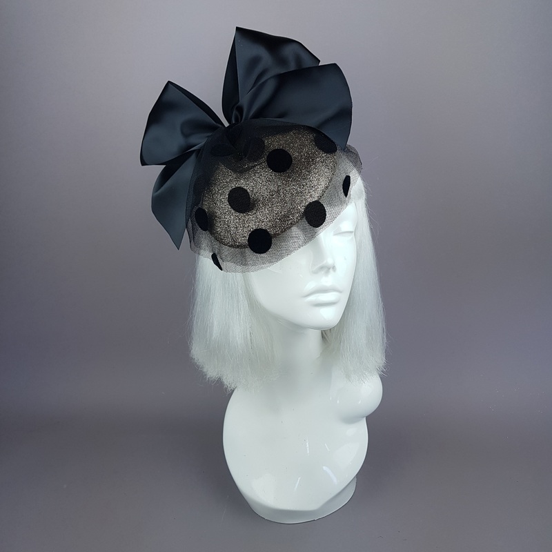 Divina Gold & Black Polkadot Bow Fascinator
