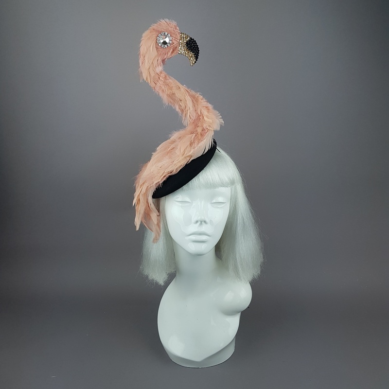 Exotique Flamingo Feather Crystal Hat