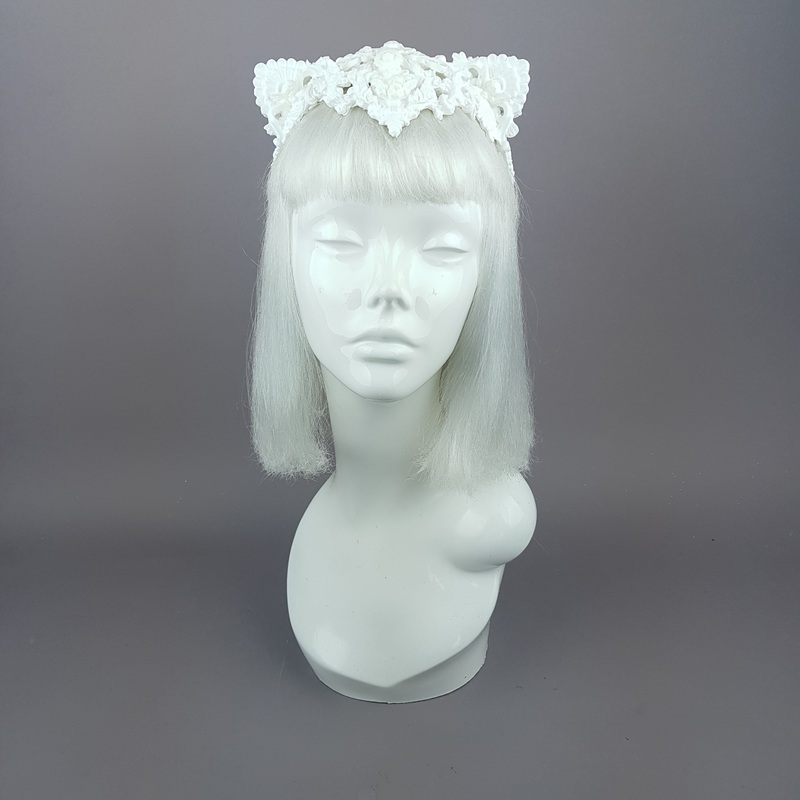 Faline White Filigree Cat Ear Headpiece