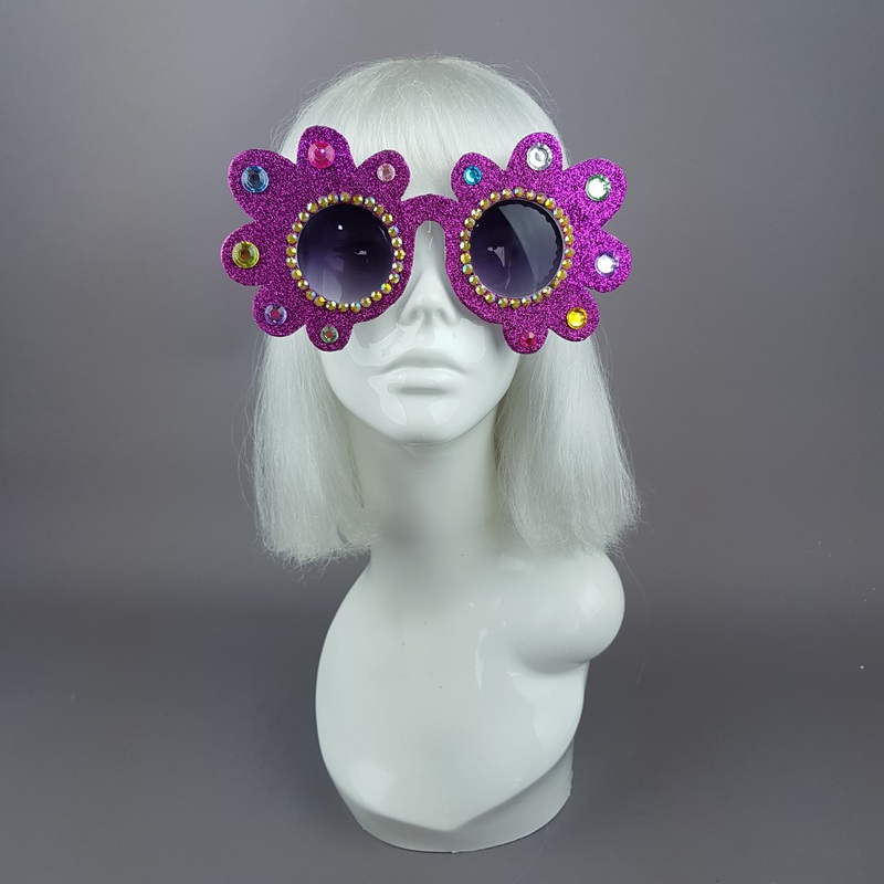 Fioritura Pink Glitter Gem Daisy Flower Sunglasses
