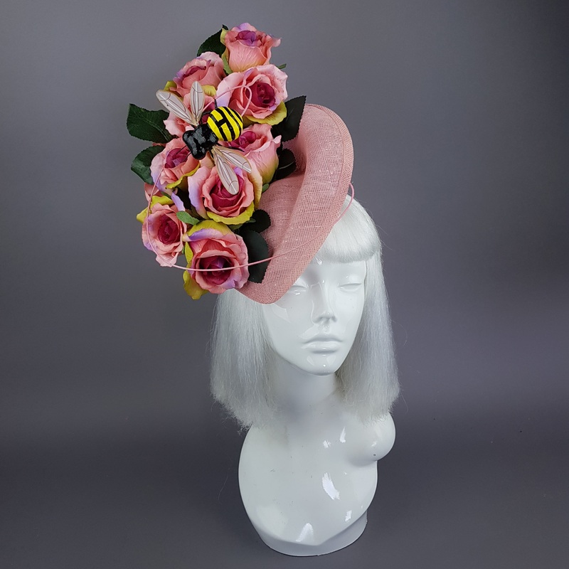 Nevaeh Pink Rosebuds Flower & Bee Fascinator Hat
