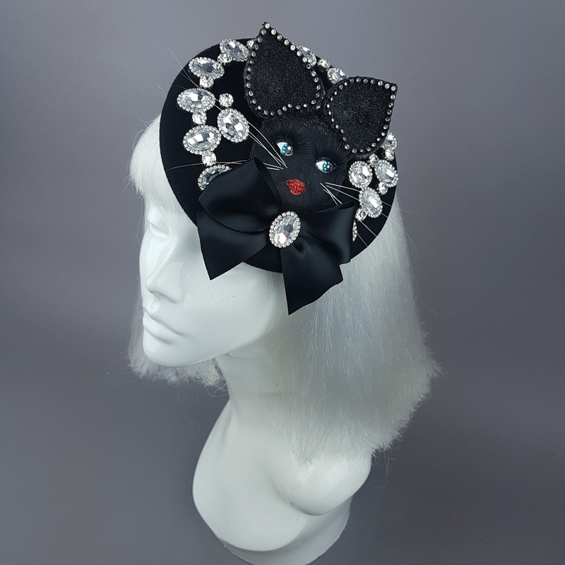 Sootie Bejewelled Black Dollface Cat Fascinator Hat