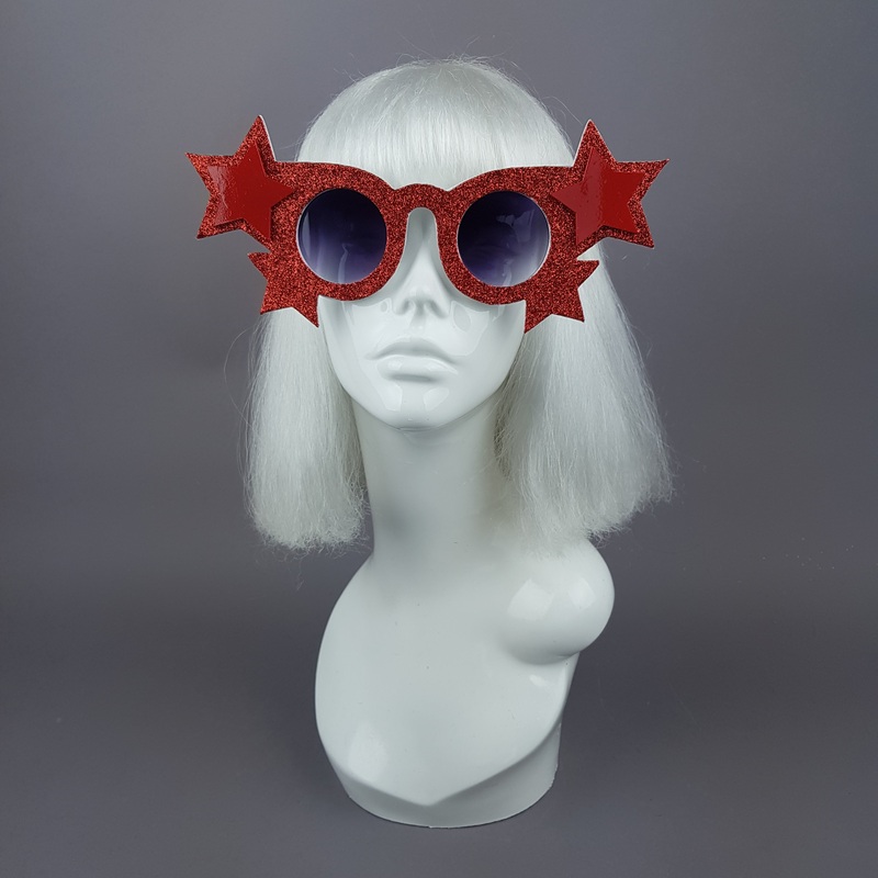Thti Red Glitter Stars Sunglasses
