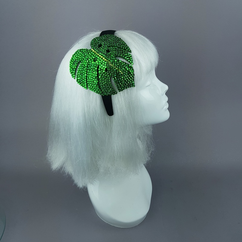 Aitutaki Crystal Green Tropical Leaf Headpiece