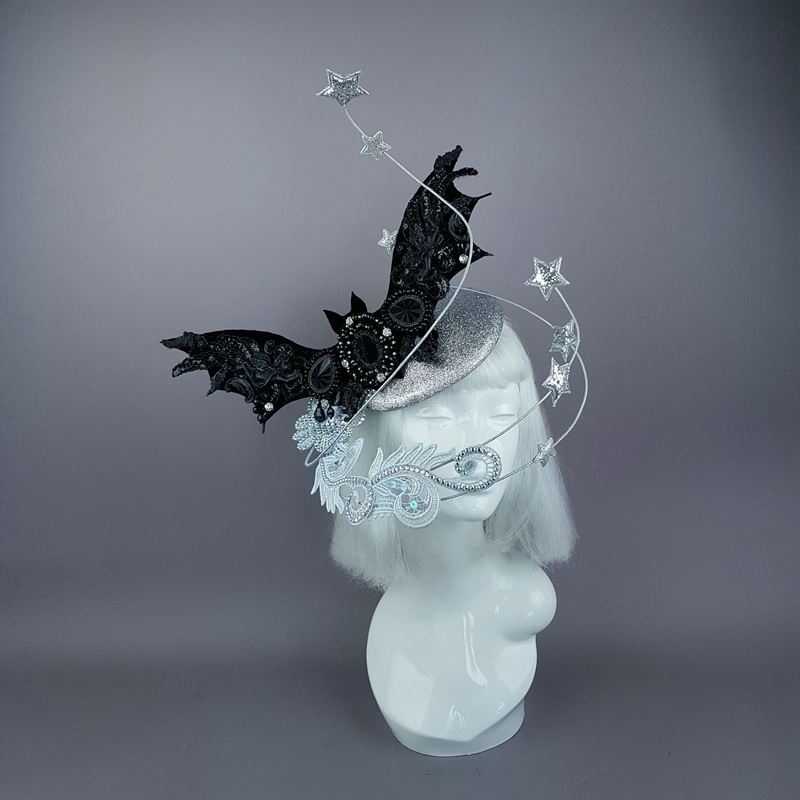 Badriyah Bejewelled Bat, Moon, Lace Clouds, Stars Fascinator Hat