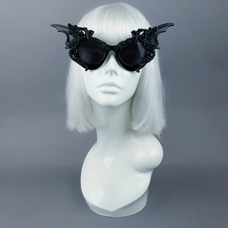 Bathory Black Filigree Ornate Bat Wing & Cherub  Sunglasses